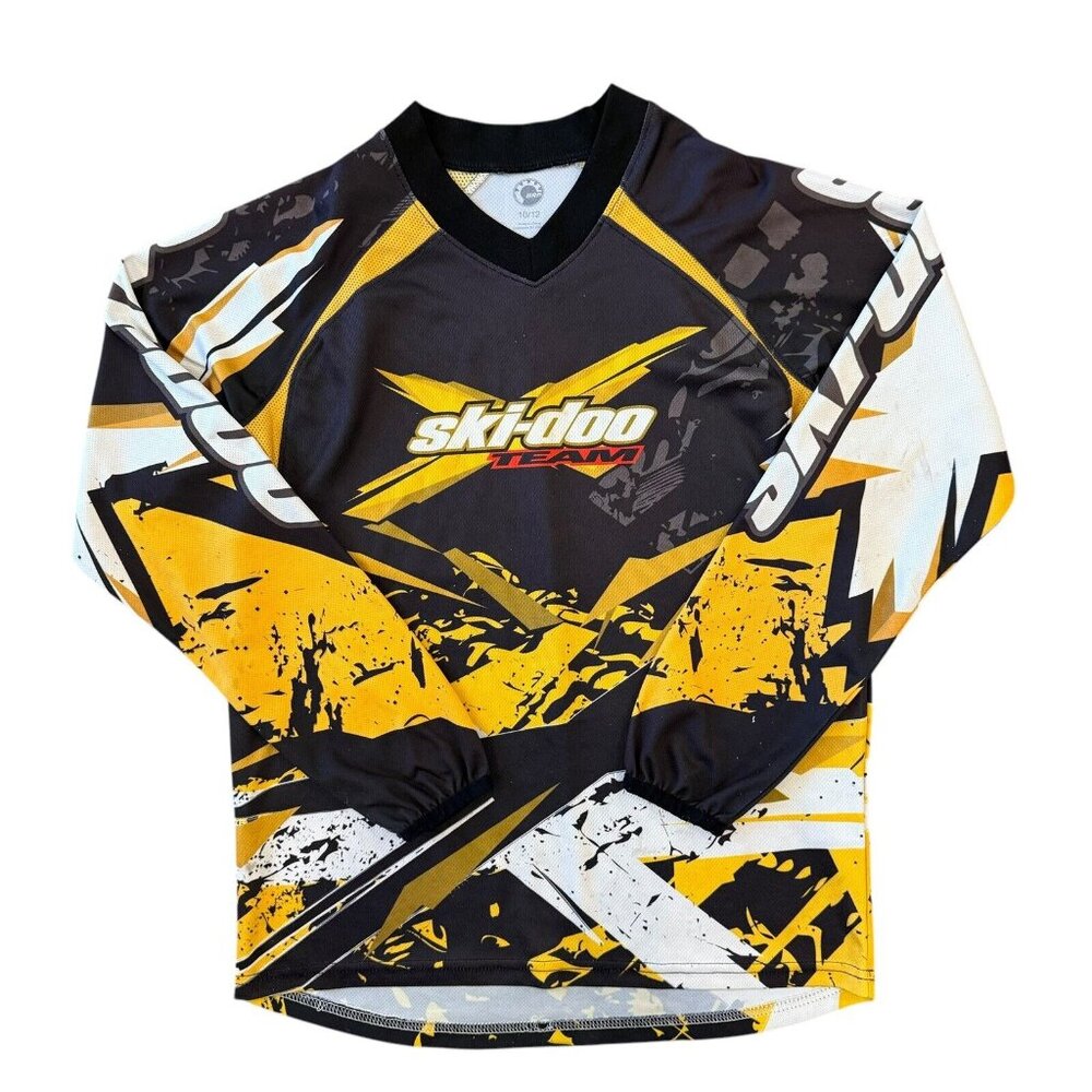 Ski Doo Racing Jersey Long Sleeve Snowmobile Shirt Youth 10/12 Black Yellow